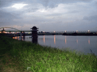 江戸川の河原の夕暮れ