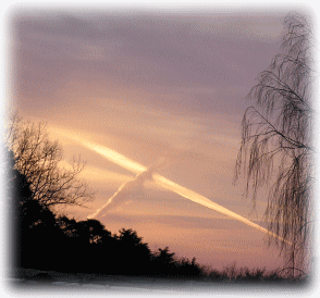 夕焼けと「×」の形の雲　石神井公園