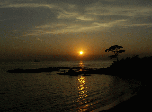 沈む夕陽と海　湘南